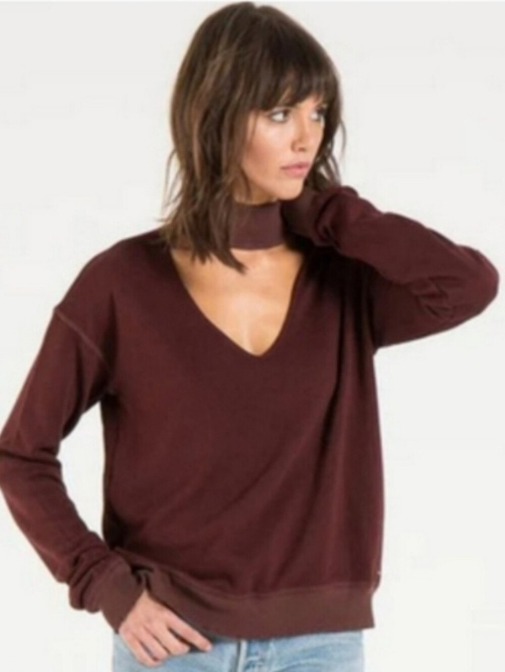 Fall Color n:PHILANTHROPY Deep V-Neck Choker Sweatshirt Streetwear Mulberry